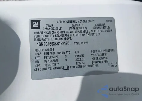 2008 Chevrolet Suburban 1500 Lt z USA, uszkodzony, nr VIN 1GNFC16038R128195